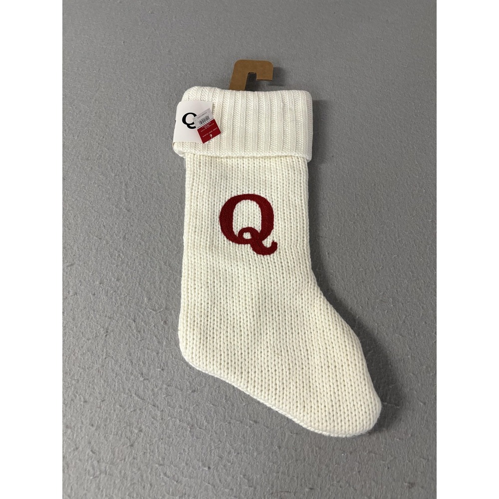 Wondershop‎ at Target Monogram Q Christmas Stocking Cable Knit Ivory Red Initial